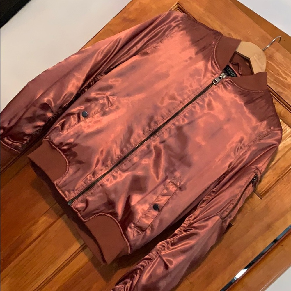 Topshop Rose Gold Satin Bomber Jacket